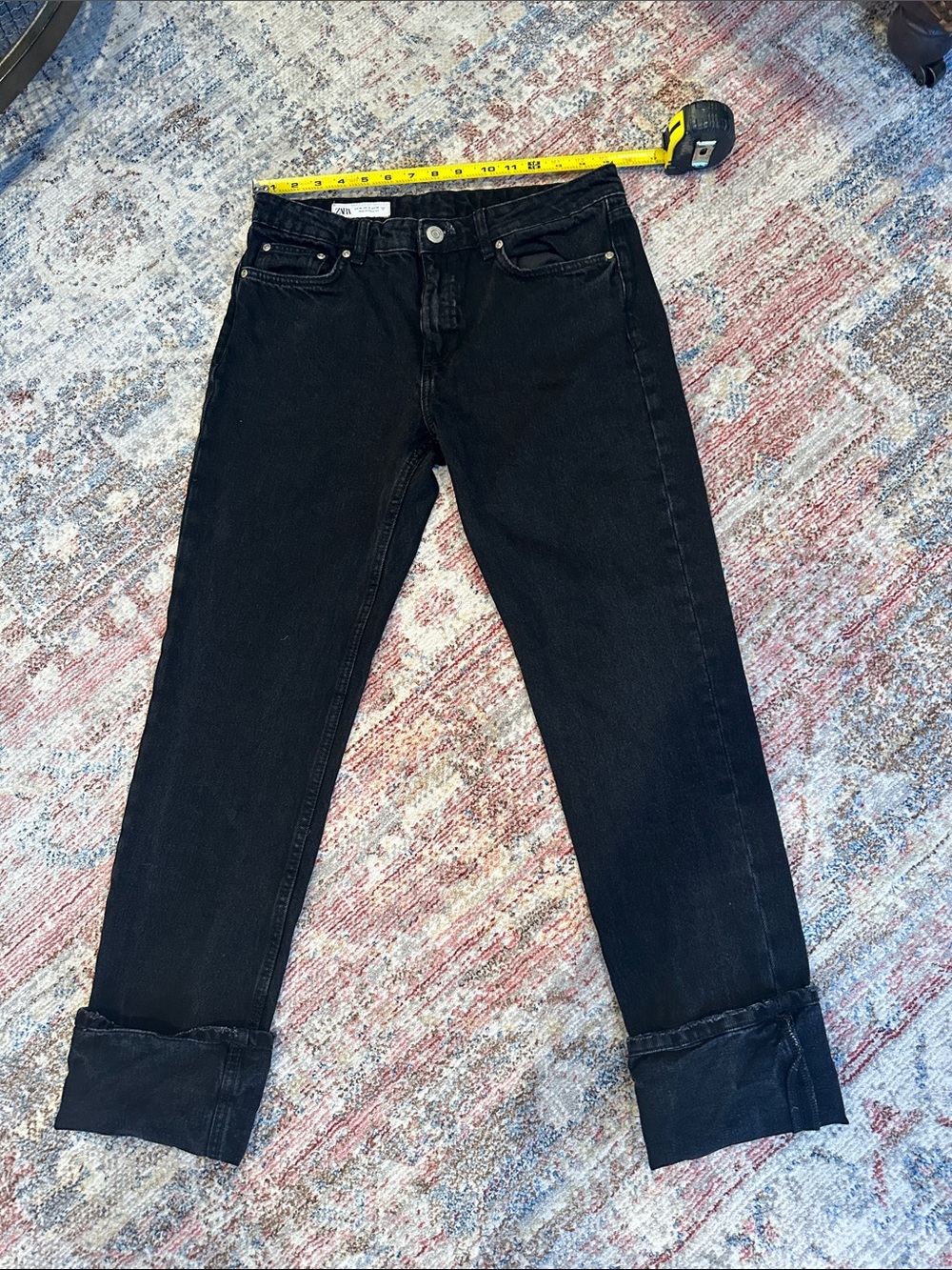 Zara Black Straight-Leg Cuffed Women's Jeans-6